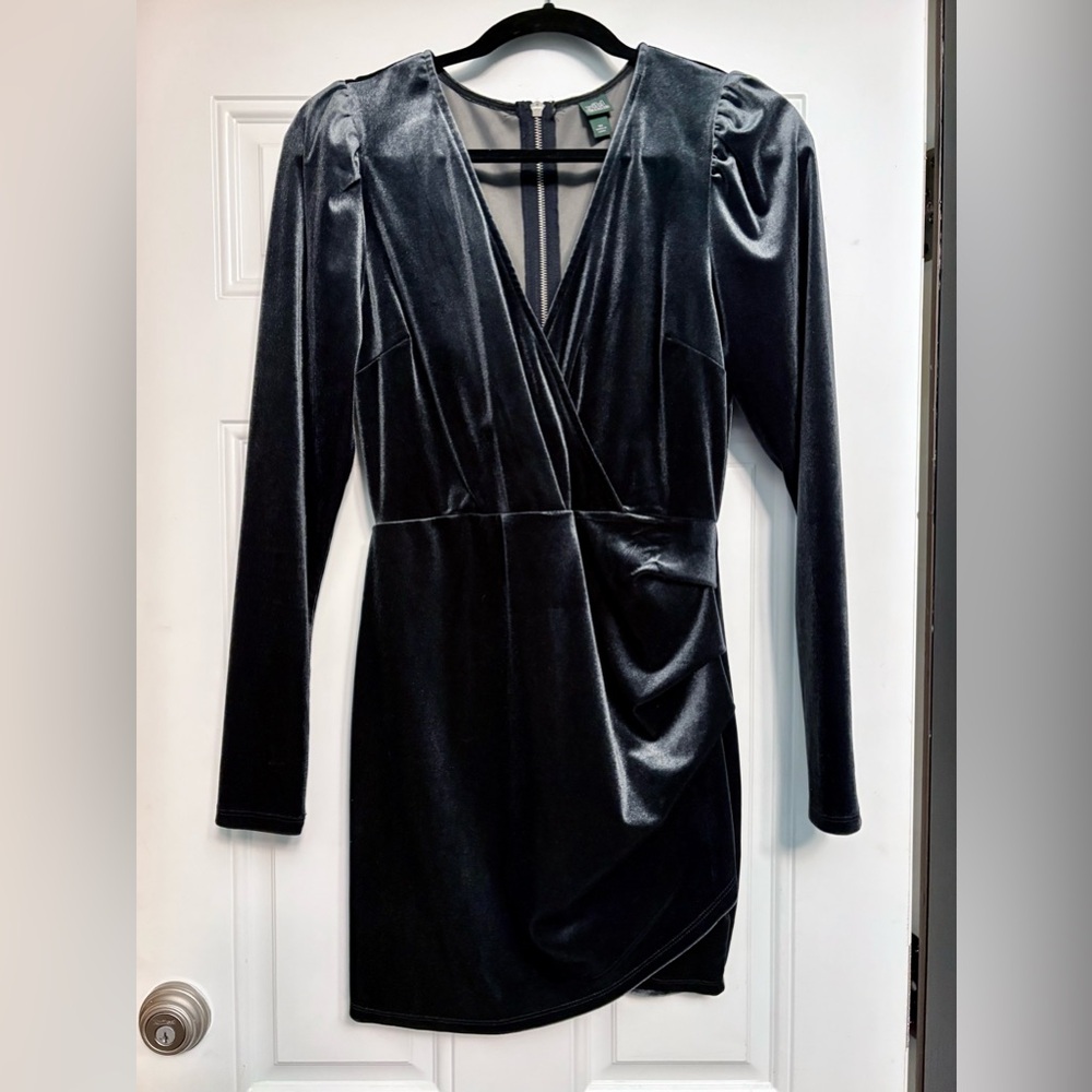 Wild Fable Grey Velvet Mini Wrap Dress Size XS
